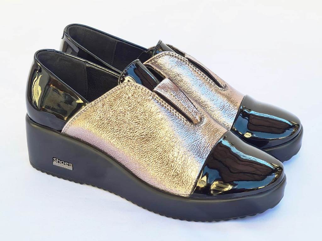 Pantofi dama negri cu auriu Ela2 biashoes.ro imagine reduceri